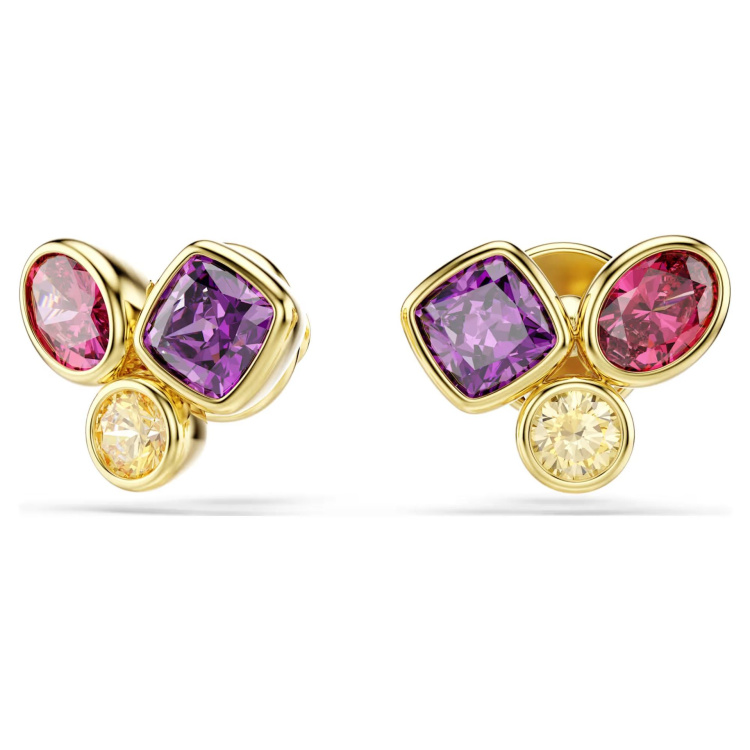 Imber stud earrings Mixed cuts, Multicolored, 18K gold finish